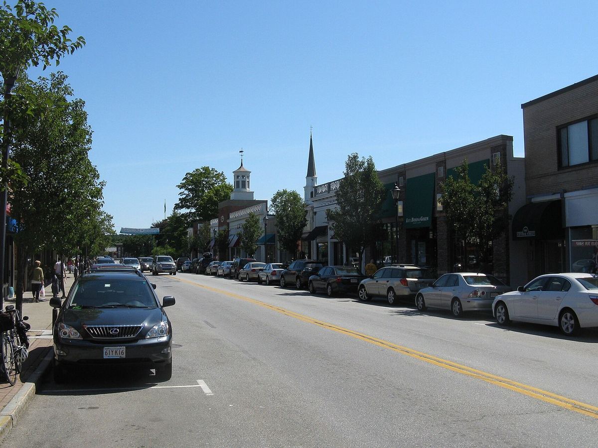 Central Street in downtown Wellesley, Massachusetts